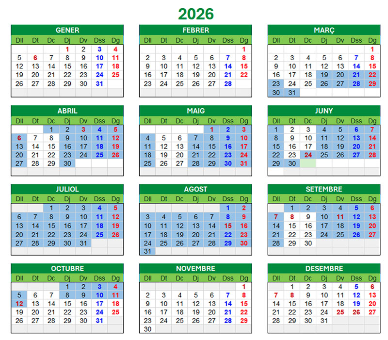 Calendari centre de visitants Alta Garrotxa